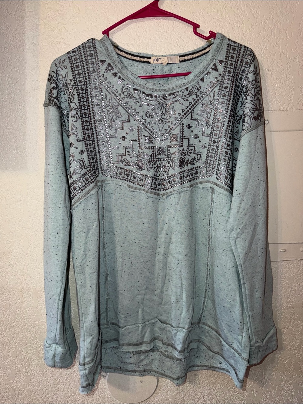 Jolt Light Blue Embellished Bandana-Print Pullover Sweatshirt